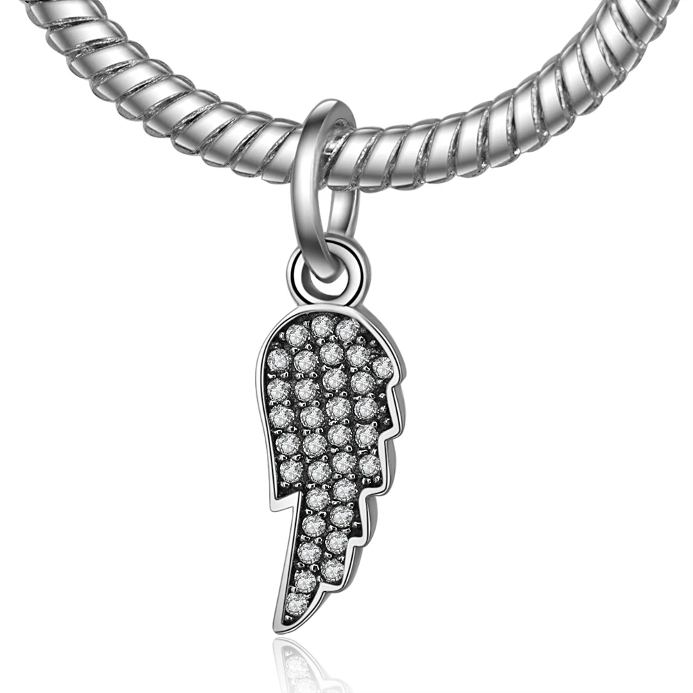 

NBSAMNEG 100% 925 Sterling Silver Bead Charm Angle Wing Micro-pave Vintage Pendant Beads Fit Women Bracelets DIY Jewelry