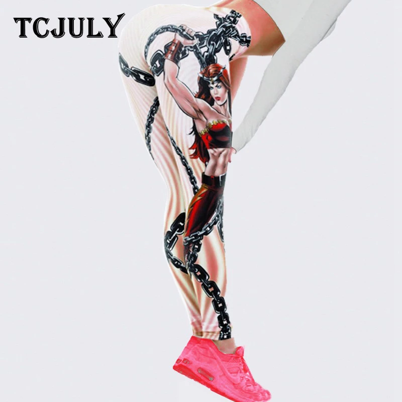 TCJULY модные леггинсы для фитнеса с принтом героини воина, Женская дышащая одежда с высокой талией, сексуальные леггинсы