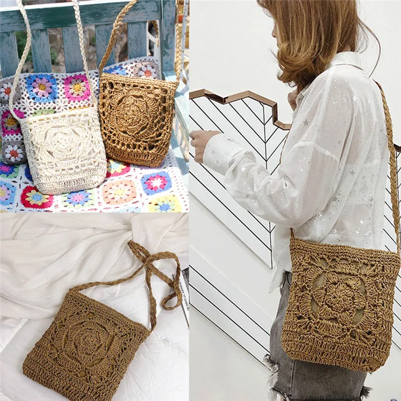 Соломенная Сумка тоут для женщин пляжный плетеный саквояж на плечо повседневная