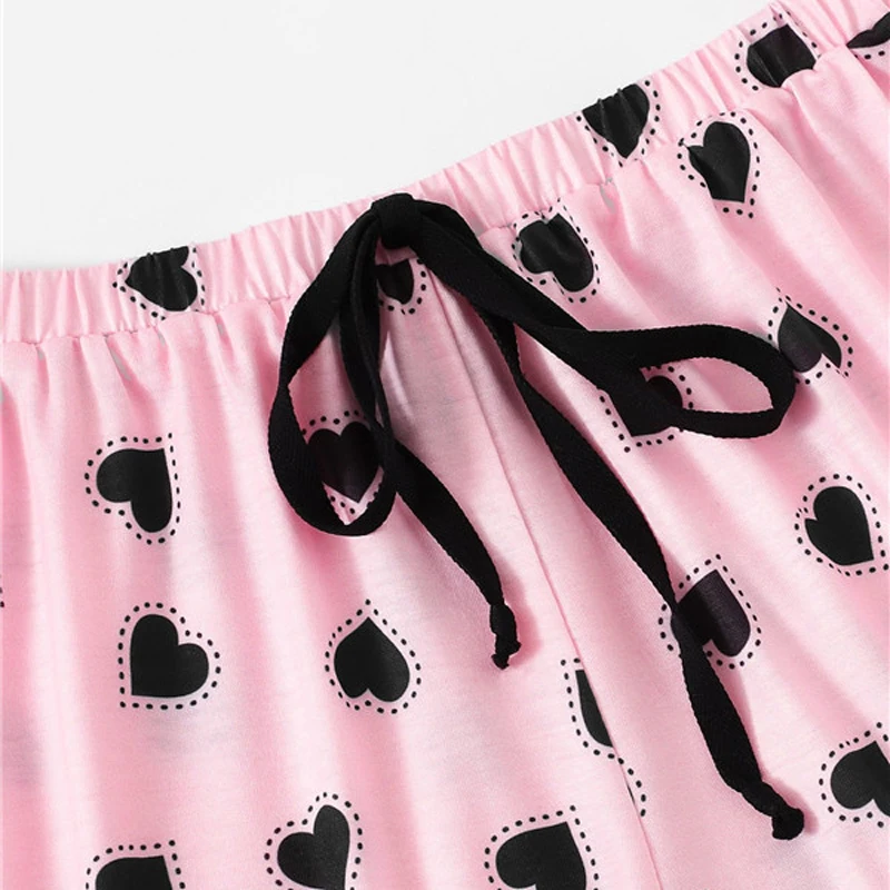 SHEIN Пижамный Комплект Футболка С Текстовым Принтом И Шорты С Кулиской Пижамный Комплект