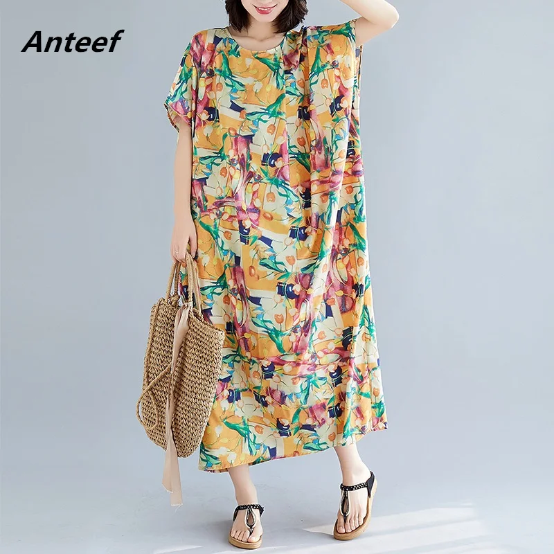 Женское винтажное платье из хлопка и льна длинное пляжное большого размера с