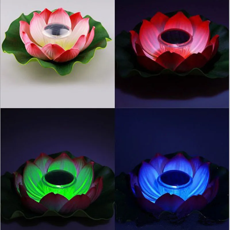 Новый плавающий Лотос Солнечная энергия Ночник LED Энергосберегающая Цветочная
