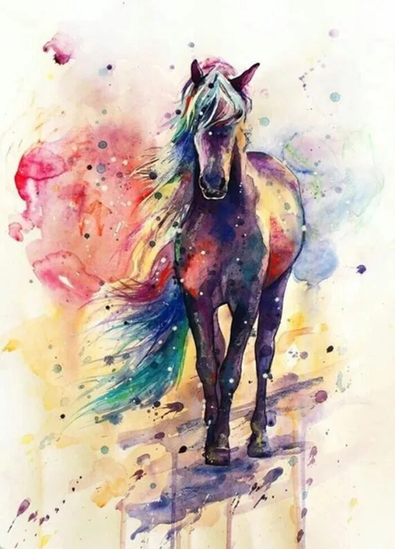 horse Акварель лошадь цветные, холщовые настенная живопись искусство плакатный принт картинки для Гостиная столовая декора для дома - Цвет: horse