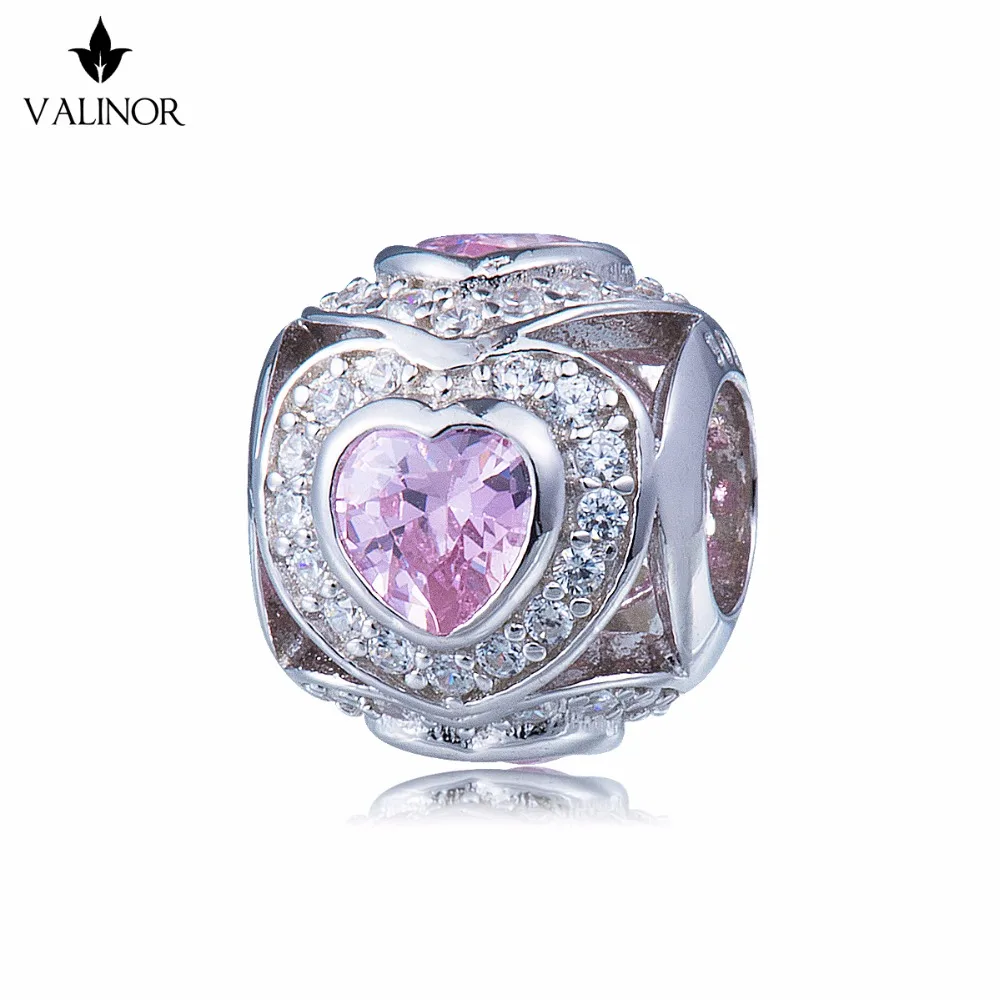 Окруженный розовыми сердцами 925 пробы Серебряные Подвески подходят браслеты