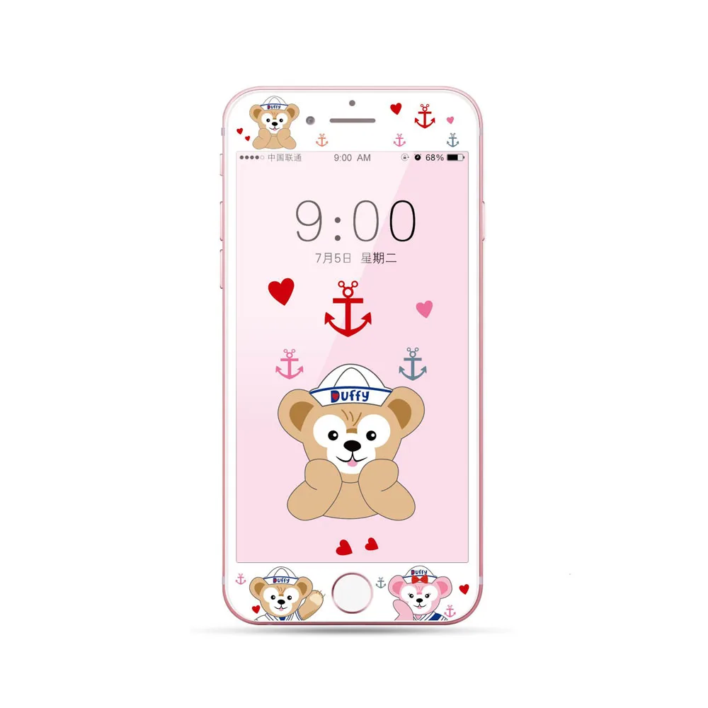Kitty закаленное Стекло Экран среднего класса против царапин для iPhone 7 8 плюс 6 6s большие сумки из натуральной кожи Duffy и собаки из мультфильма, милая 3D с округленными изогнутыми краями с уровнем твердости 9H HD стеклянная плёнка SH83 - Цвет: Brown Duffy