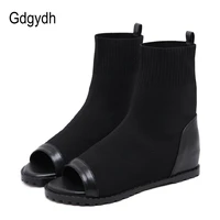 gdgydh 2022 summer boots for women stretch fabric height increasing peep toe footwear woman shoes wedges rome style ankle boots