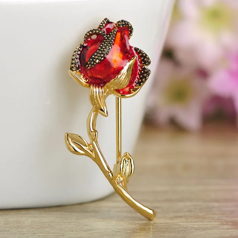 Женская Брошь с красной эмалью Blucome металлическая брошь золотистого цвета