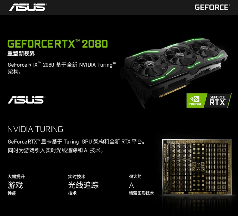 Видеокарта Asus ROG STRIX-RTX2080-O8G-GAMING Turing architecture для настольных игр, поддержка GDDR6, 4 экрана