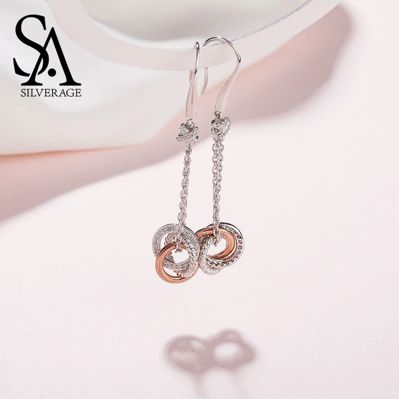 Женские длинные серьги из серебра 925 пробы цвета розового золота|drop earrings|earrings
