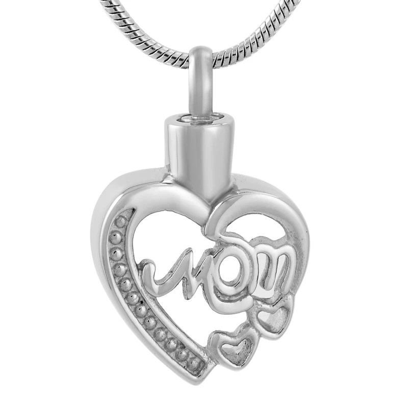 

Stainless Steel Cremation Hollow Design Mom In My Heart Pendant Necklace for Ashes Urn Keepsake For Women Jewelry IJD9609