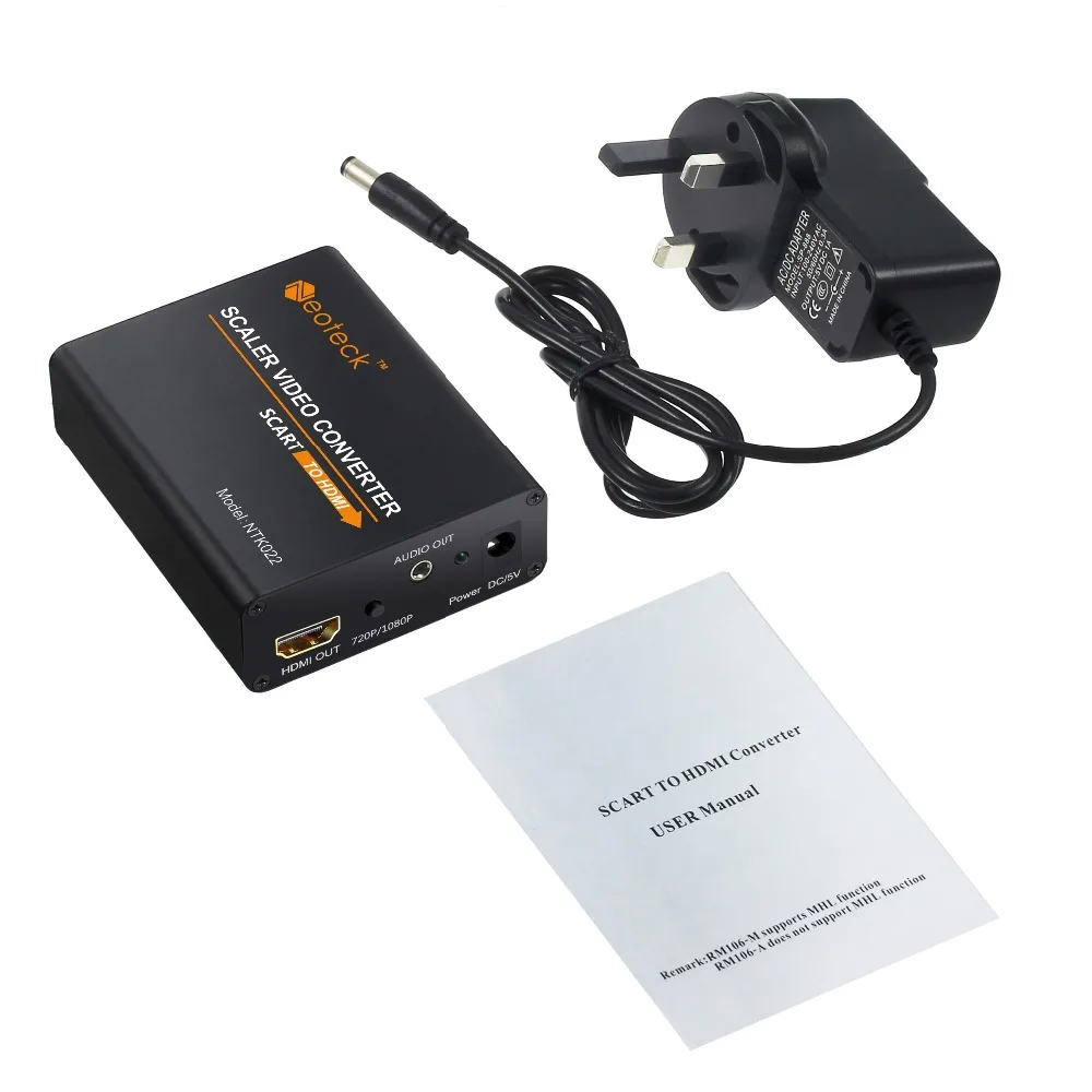 ESYNiC алюминий 1080P SCART К HDMI конвертер + 5 В/2 а Великобритания ЕС адаптер питания 3 мм