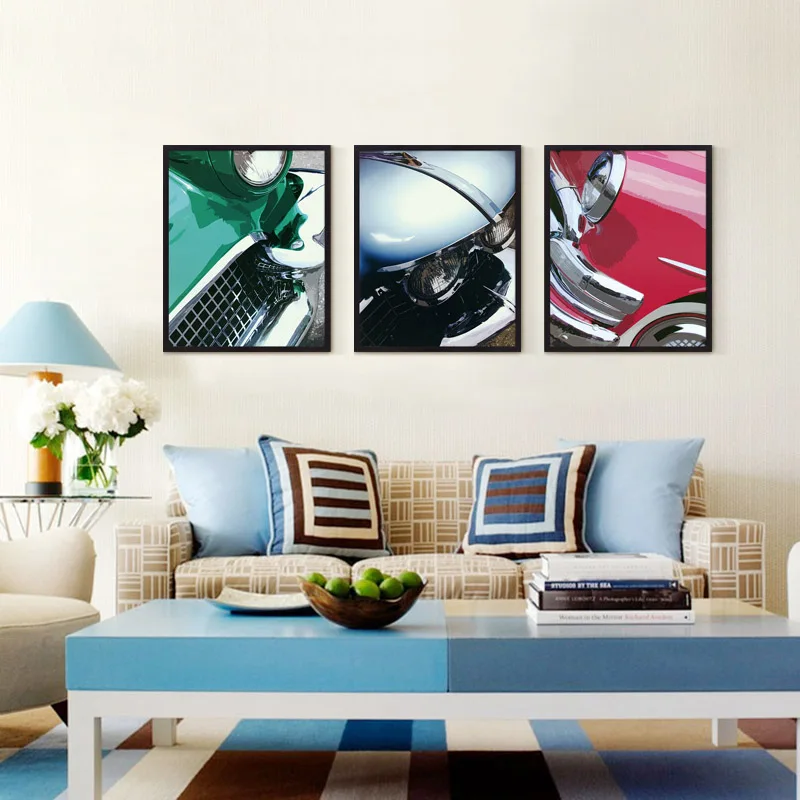 Винтажный Автомобильный свет напечатанный на холсте картина желтый красный