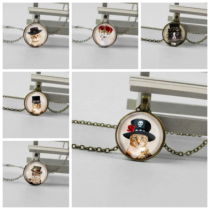 3 цвета милый кот искусство фото стеклянный кабошон ожерелье подвеска винтажное