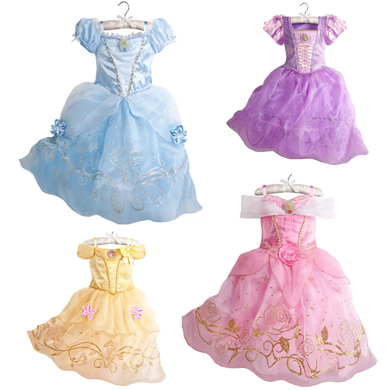 2018 Princess Dress Girls Summer Kids Cindrella Snow White Cosplay Costume Rapunzel Aurora Belle Baby Girl Vestidos | Детская одежда и