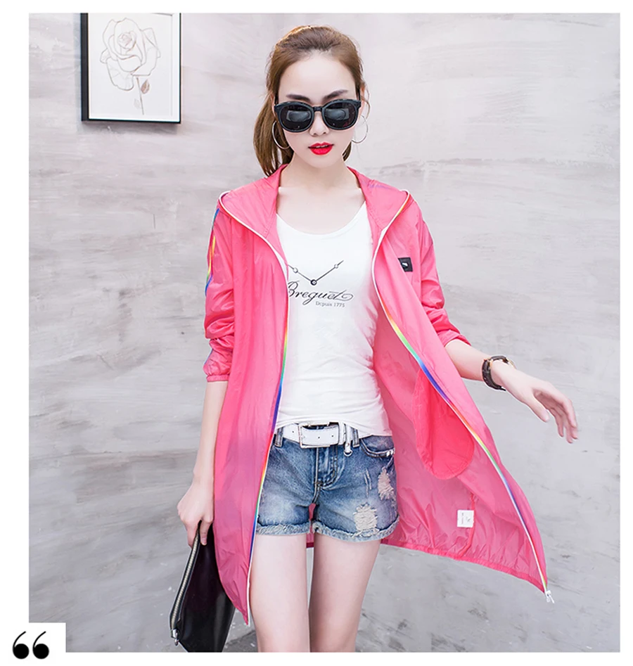 Для женщин летние Защита от Солнца защиты куртка средней Длина свободные пляжные