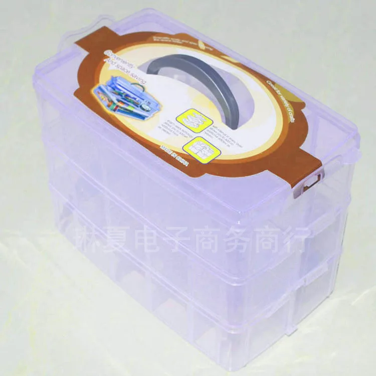 

Oversized Plastic Storage Box Transparent Plastic Cover Detachable Three Layer Lattice Creative Home Furnishing Box Color Random