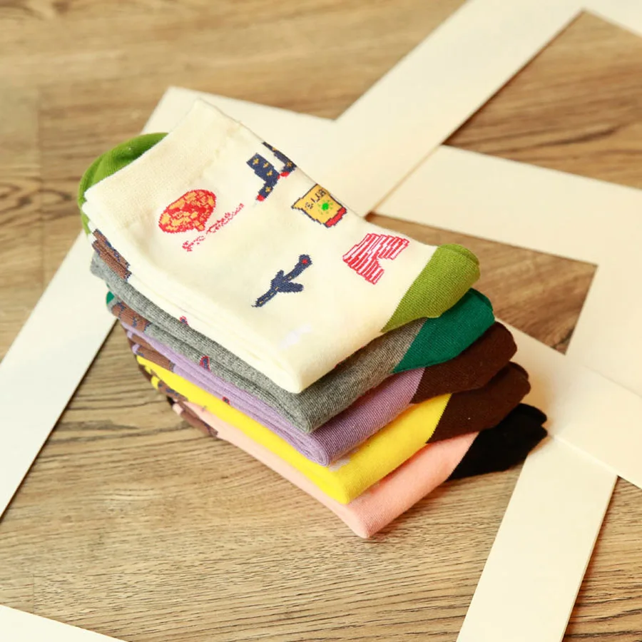 [Cospacool] Новые женские носки без пятки с рисунком машины/любви на осень/зиму теплые