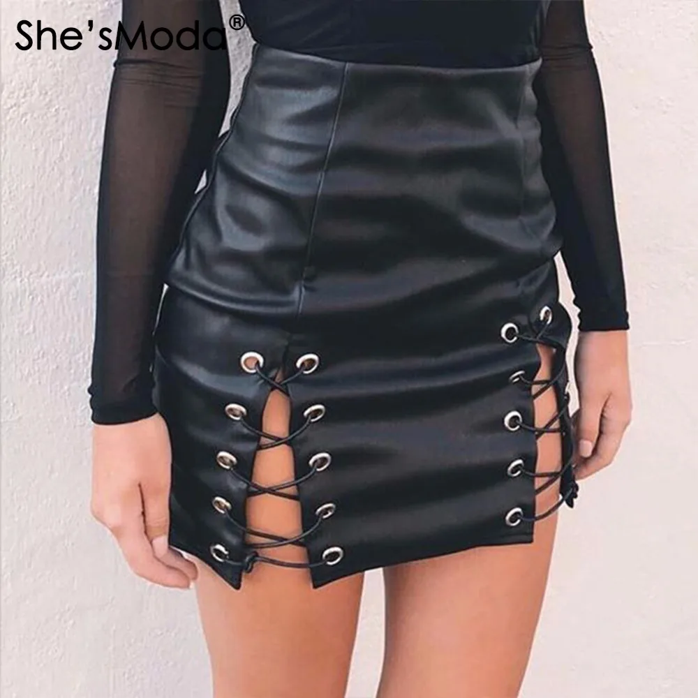 Женская прямая вечерние-юбка She'sModa из искусственной кожи со шнуровкой | одежда