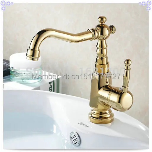 Golden Polished Kitchen faucet Basin swive mxier tap Ti-PVD finish Square Base misturador para banheiro | Обустройство дома