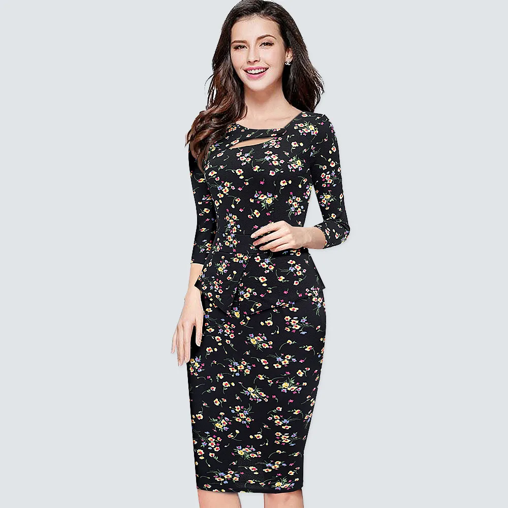 Small Floral Новое поступление, летнее Повседневное платье без рукавов с цветочным принтом размера плюс, женское офисное облегающее платье-карандаш, элегантная одежда B288 - Цвет: Small Floral