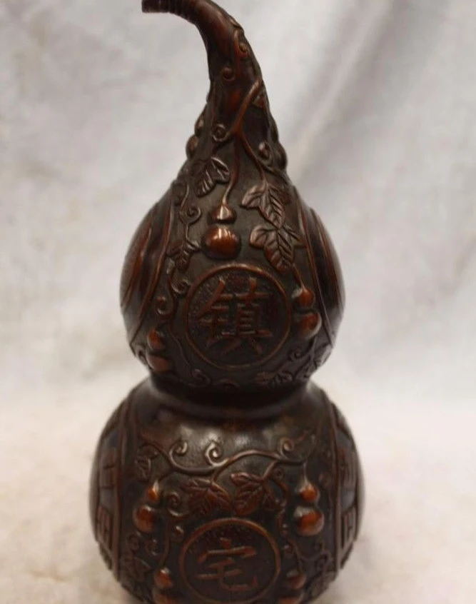 10&quotTibet Buddhism Purple Bronze carved eximous Lucky the Eight Diagrams gourd | Дом и сад