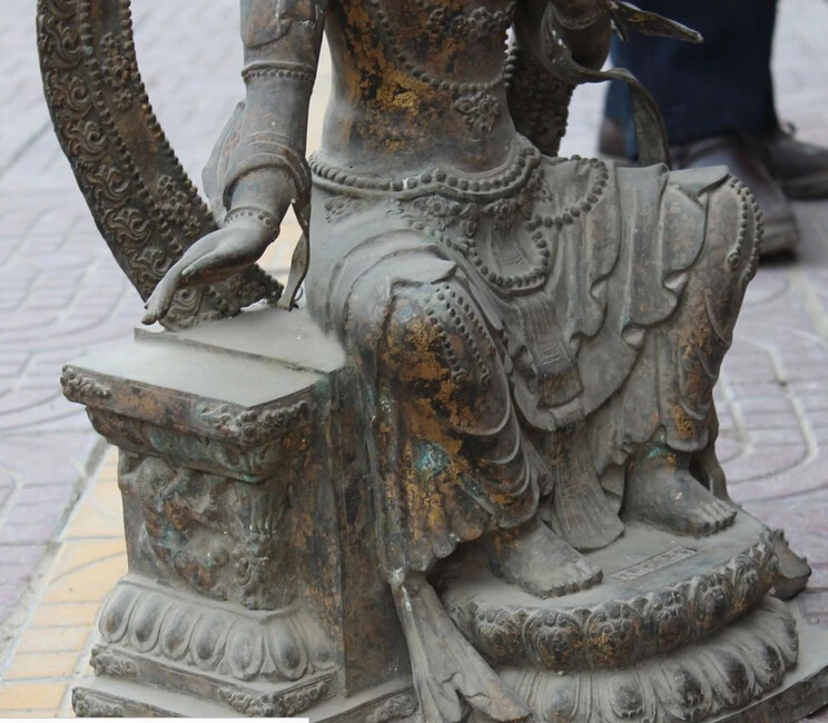 bir 005408 25&quot Old Tibet Buddhism Bronze Gilt Seat Lotus White Tara Goddess Buddha Statue |