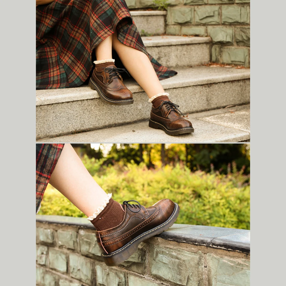 Женские винтажные Туфли оксфорды из натуральной кожи на шнуровке|Обувь без