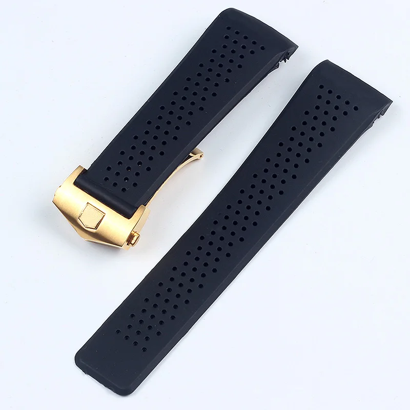 Golden clasp Высококачественные силиконовые Ремешки для наручных часов CARRERA AQUARACER ремешок 22 мм 24 мм мужской спортивный ремешок для дайвинга водонепроницаемый резиновый - Цвет ремешка: Golden clasp