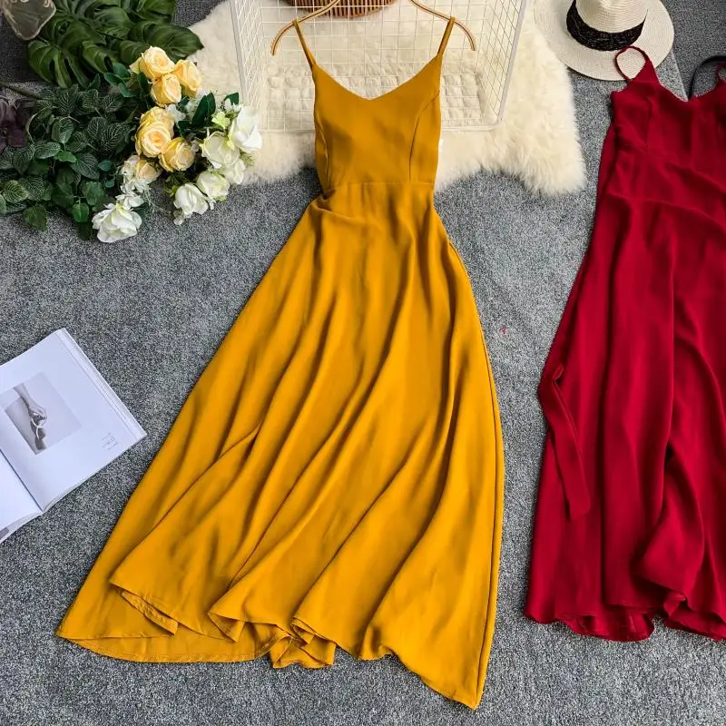 Женское платье с треугольным вырезом однотонное бантом на талии для похудения