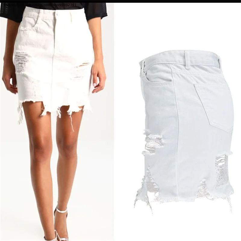 Европейская белая юбка бойфренда с высокой талией Женская Асимметричная