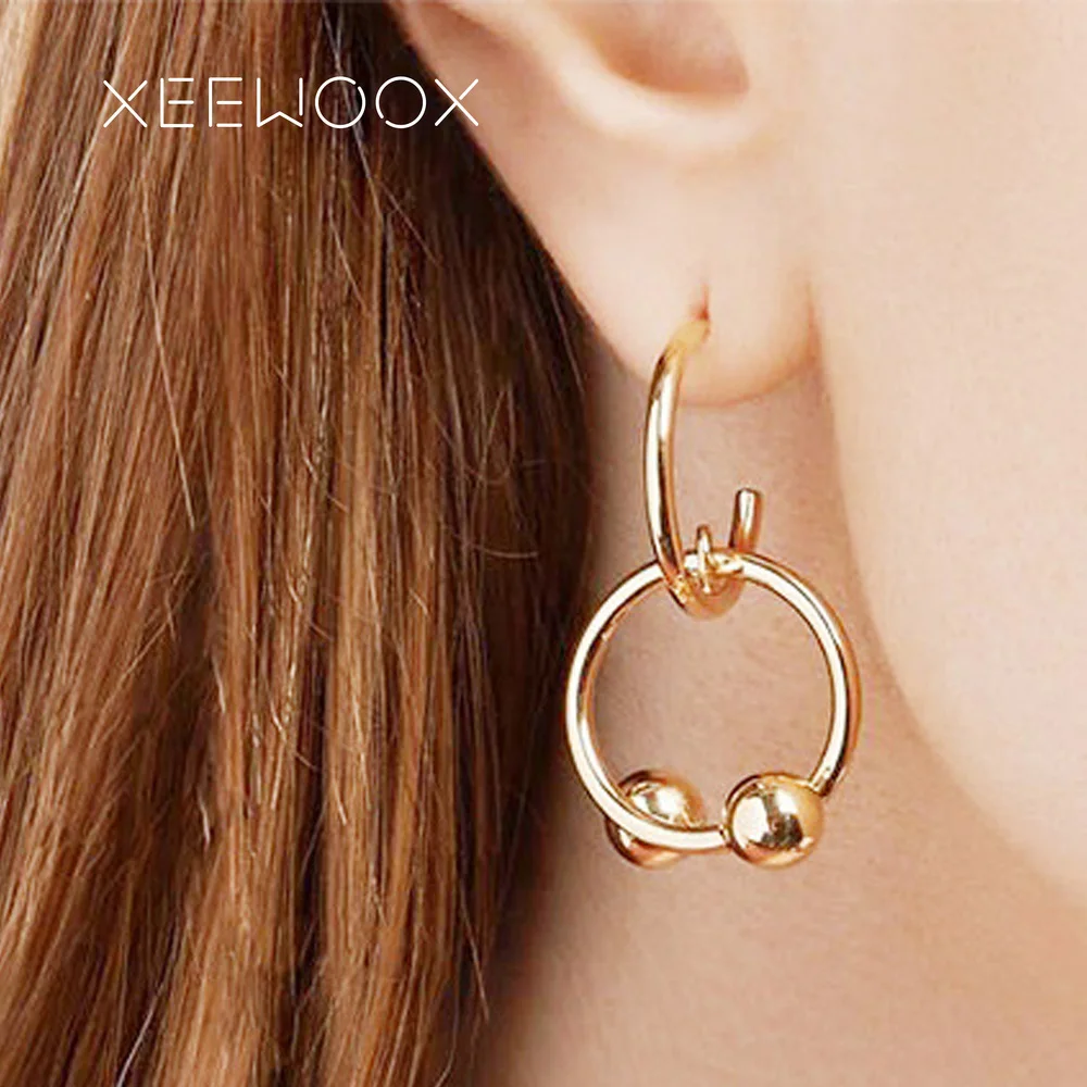 Гипербола себе женщина серьги большой круг 14 К падение асимметричные XEEWOOX мода