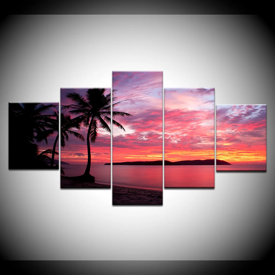 5 шт. настенные светящиеся картины с изображением заката | Дом и сад