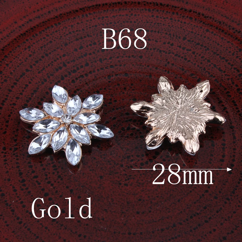30 шт. винтажная Корона/снег/цветок горный хрусталь кнопки Bling сплав Хрустальная с плоской стороной цветок центр кнопки для украшения свадьбы - Цвет: B68