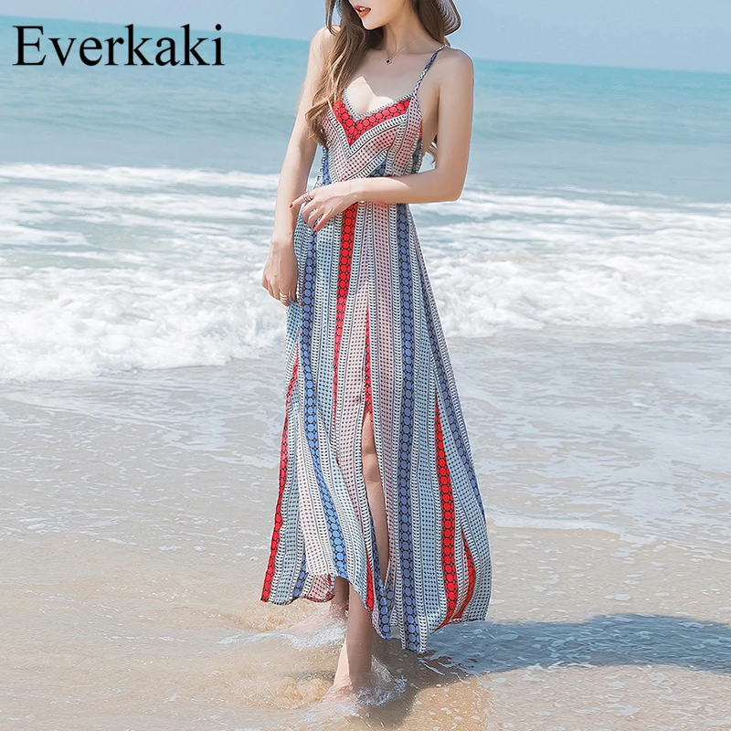 Everkaki Бренд Пляж Платье Бикини Прикрыть Лонг Сексуальная Спинки Ремень Платья