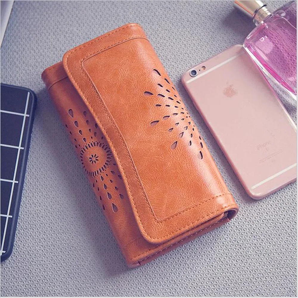 2016 Выдалбливают Для женщин Женские Кошельки черный Обложка Портмоне кошелек из