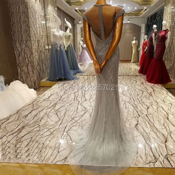 Sparkly Rhinestone Great Gatsby Prom Dresses Abendkleider 2017 Extreme Luxury Mermaid Evening Gowns Silver Crystal Formal Dress