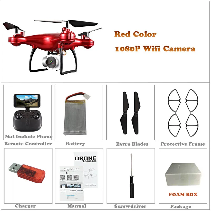 Макс до 25 минут игры 2,4G RC дроны Квадрокоптер вертолет 1080P wifi FPV HD камера набор высота холдинг 3D прокатки траектории полета - Цвет: Red 1080p wifi cam
