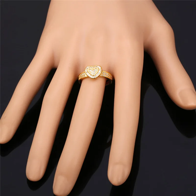 U7 Роскошные Сердце Обручальные Кольца Для Женщин Ювелирные Изделия Классический