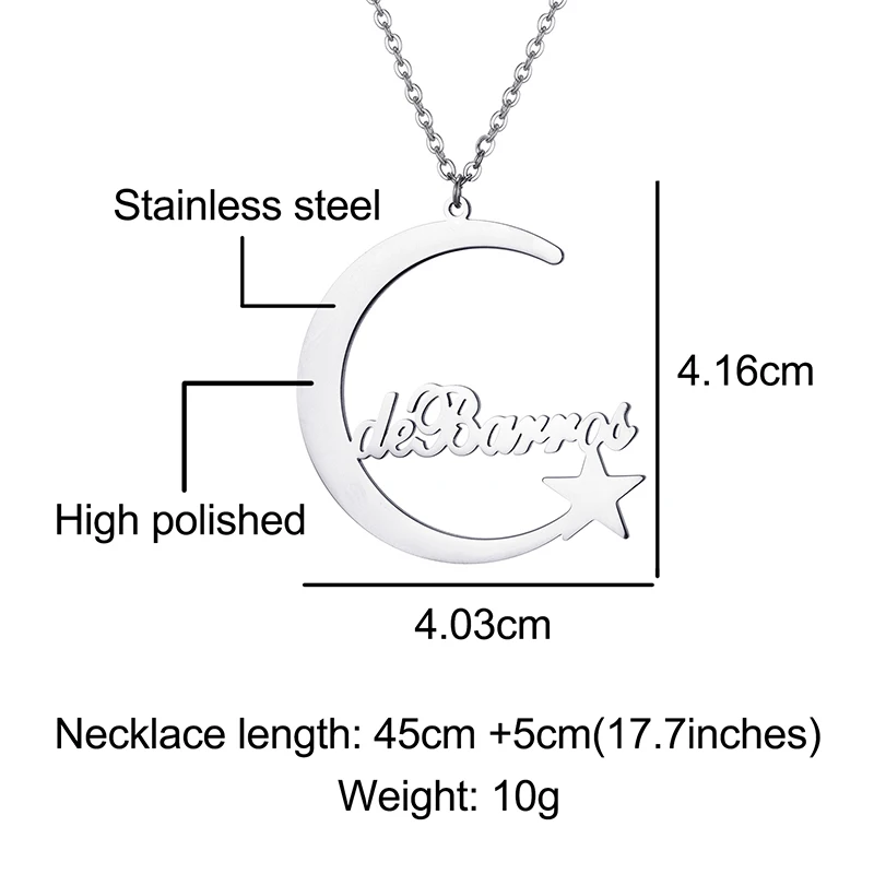 Персонализированные Заказные Звезды Луна из нержавеющей стали имя ожерелье