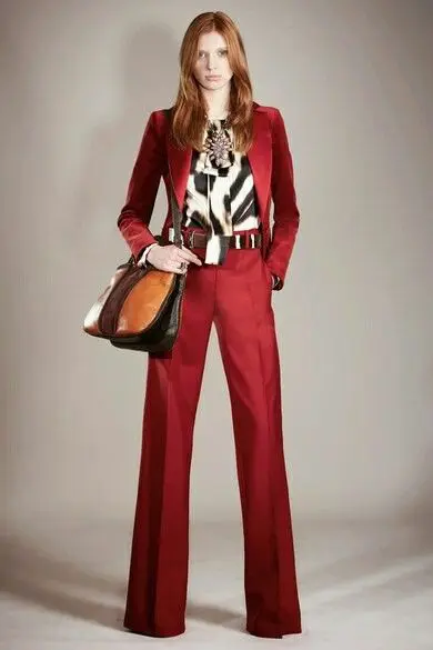 

Bespoke 2 Piece Burgundy Set Women Business Office Uniform Jacket and Pants Ladies Outfit for Wedding Party W239