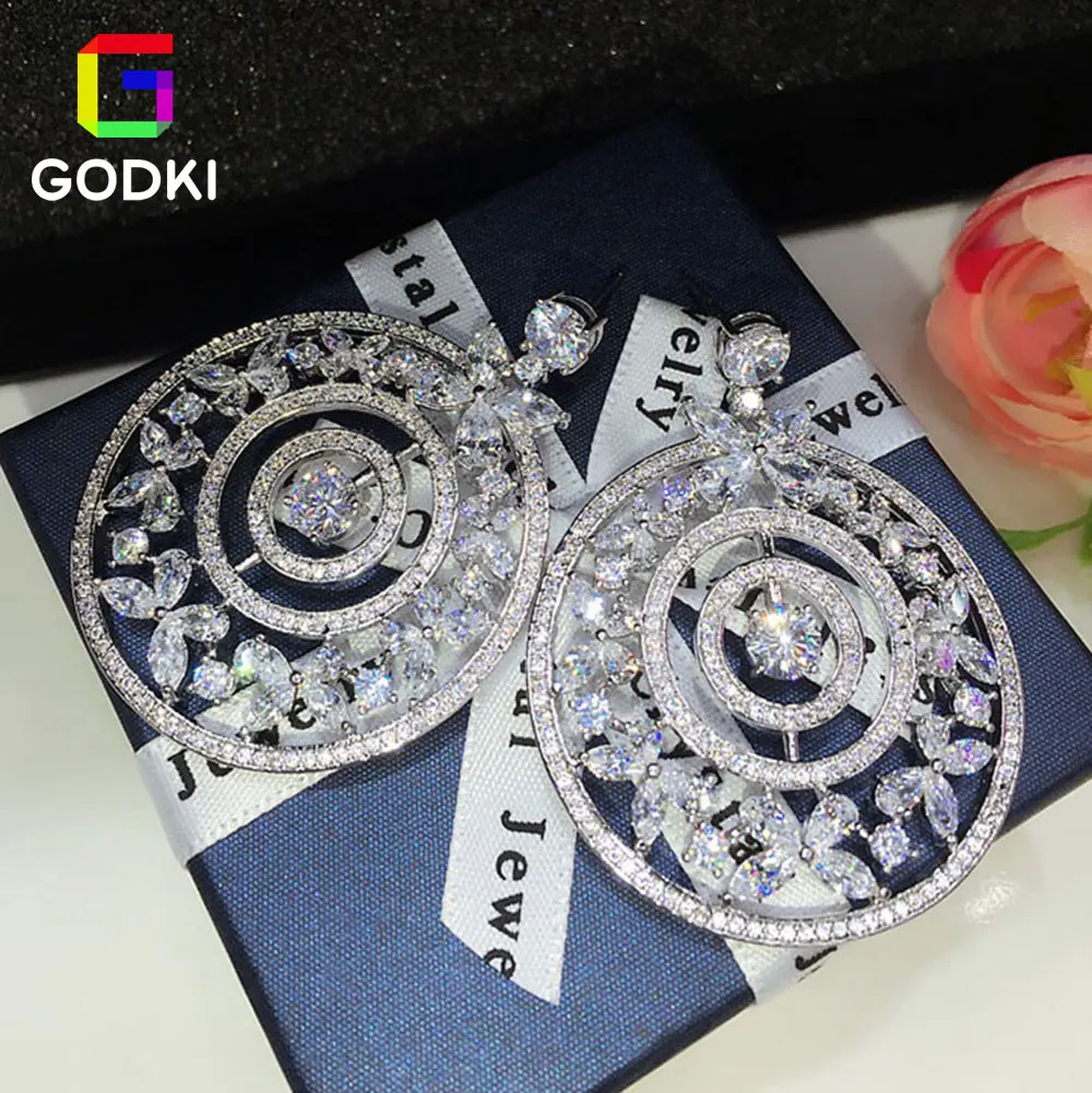 Женские серьги GODKI круглые в виде цветов с кубическим цирконием|party earrings|jewelry diamond