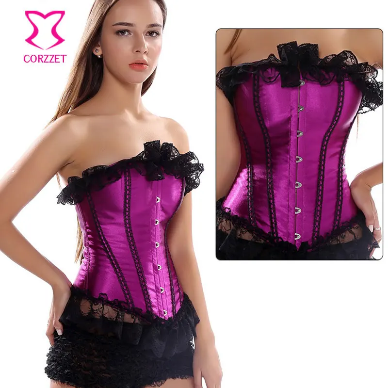 Черный кружевной корсет с отделкой пурпурный борлесковый для талии сексуальный