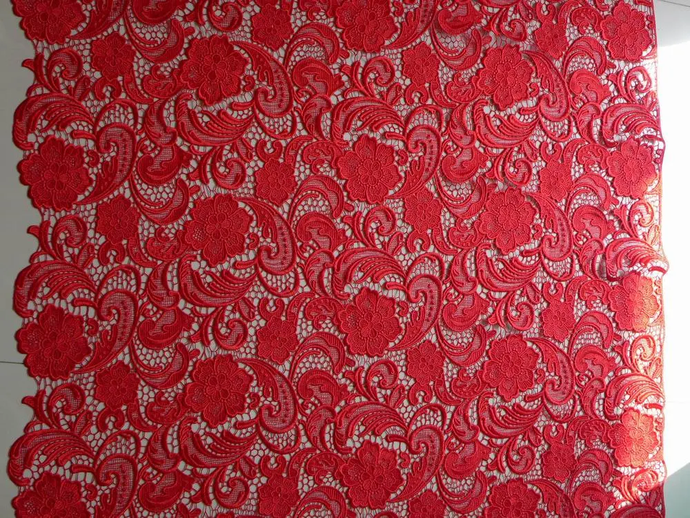 Красное свадебное платье гипюр с розами и Пейсли венецианская кружевная ткань