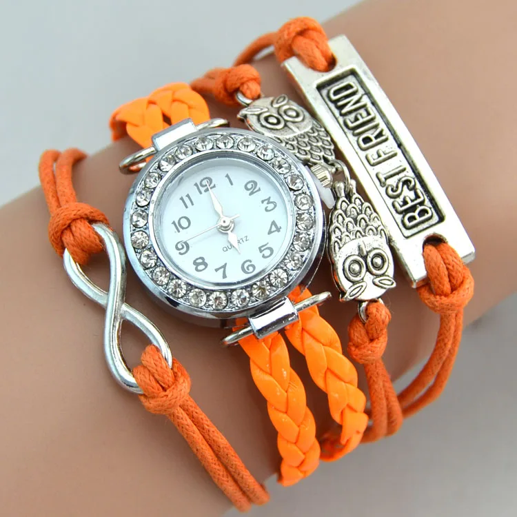 Женские модные вязаные часы браслет из искусственной кожи с восьмисовой