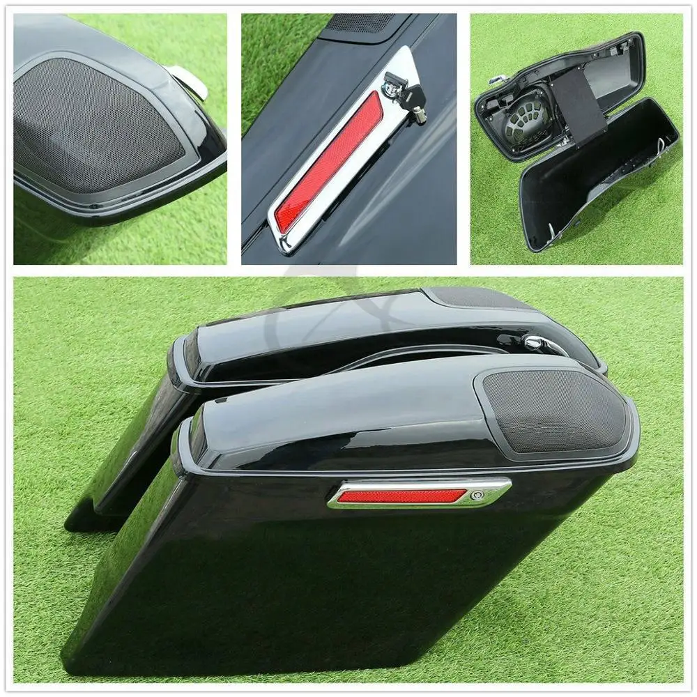Motorcycle Stretched Extended Saddlebags + Speaker Grill For Harley Touring Road Glide Electra King 2014-2021 2019 18 |
