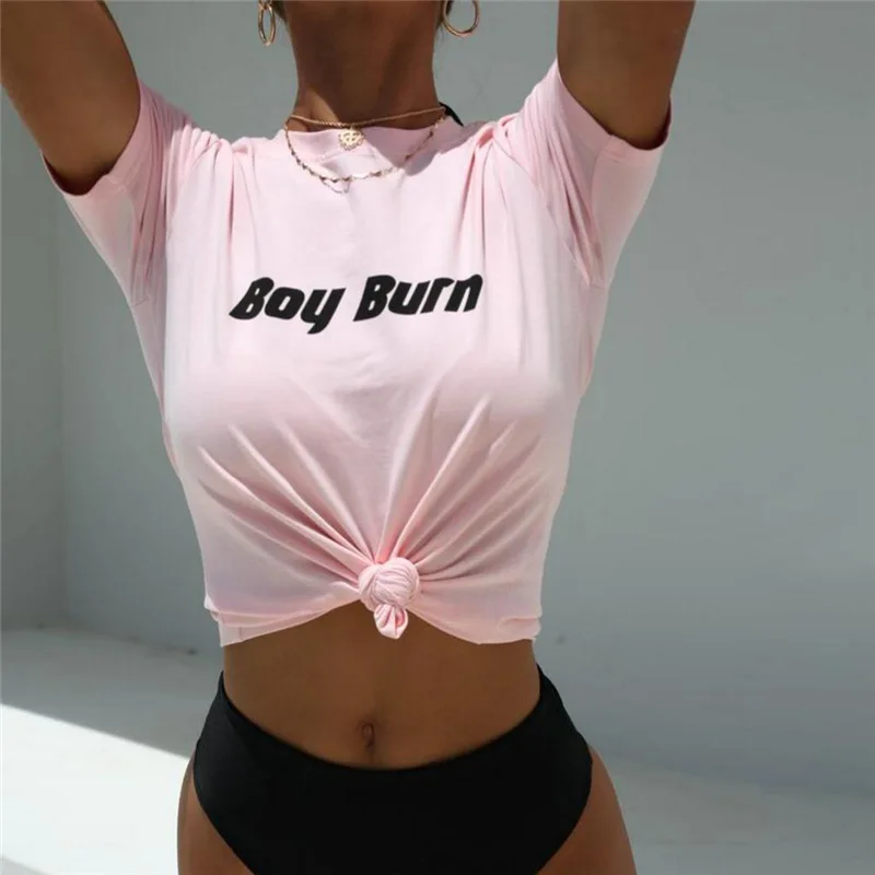 2018 Лидер продаж Новинки для женщин Модная Футболка розовый письмо печати Топ