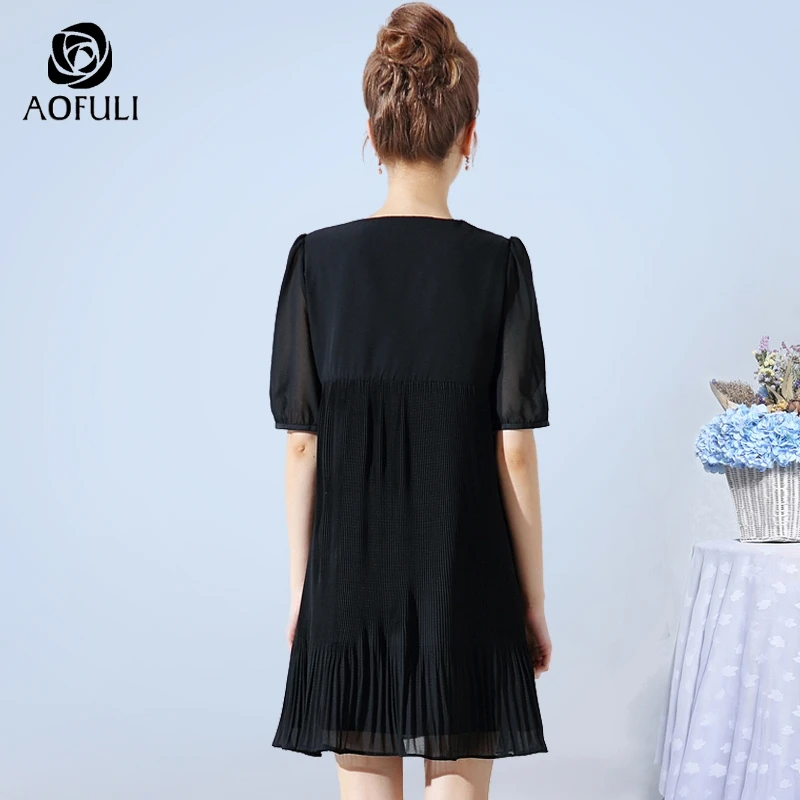 AOFULI L XXXL 4XL 5XL Золотое плиссированное платье с v образным вырезом и вышивкой летняя