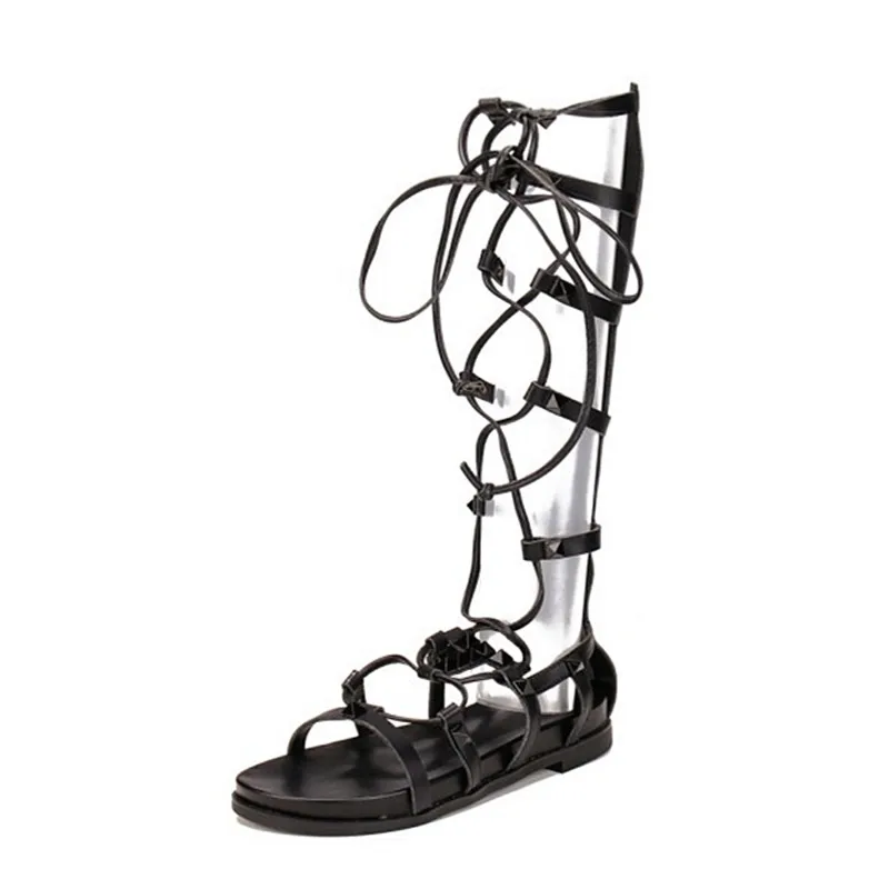 На шнуровке Римские сандалии Для женщин Рим Туфли без каблуков повседневная