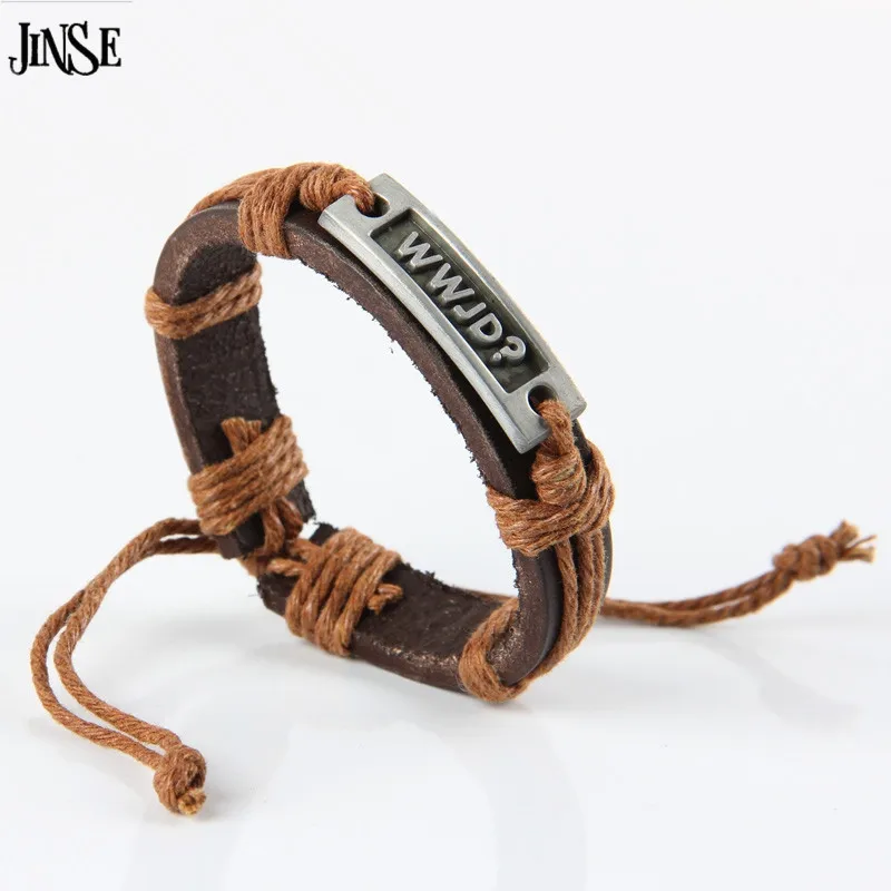 Браслет JINSE WWJD из натуральной кожи многослойный браслет с буквенным принтом для