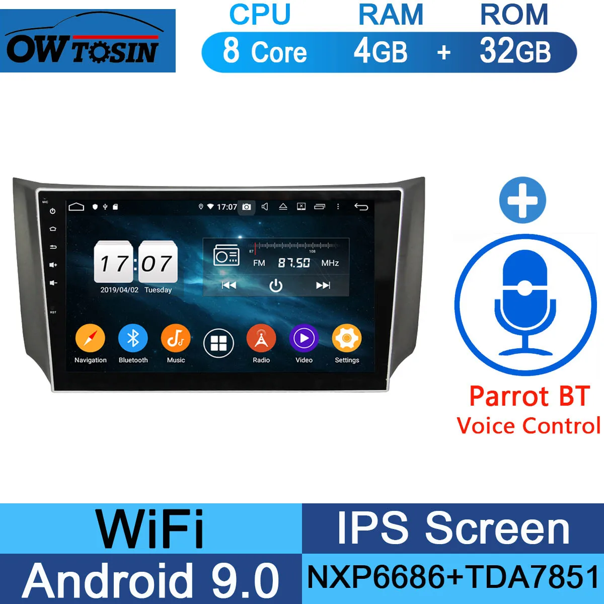 32G Parrot BT 10," ips 8 ядерный 4G+ 64G Android 9,0 автомобильный DVD радио gps для Nissan SYLPHY B17 Sentra 2012 2013 DSP CarPlay - Цвет: 32G Parrot BT